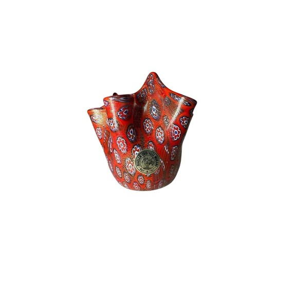 Vintage Bucella Cristalli Murano-  MILLIFIORI VASE HANDKERCHIEF- Gold Flake-Rare - Picture 1 of 15
